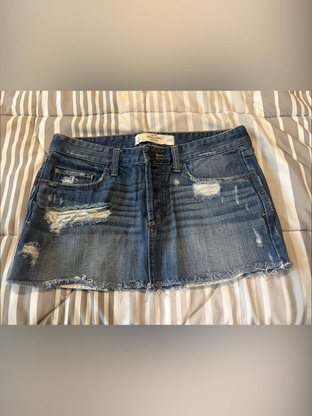 Abercrombie & Fitch Distressed Blue Denim Mini Skirt